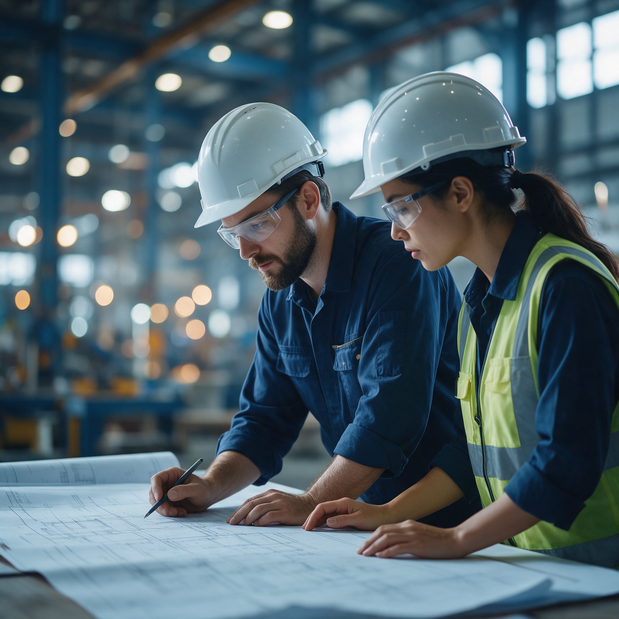 Engineers reviewing project drawings
